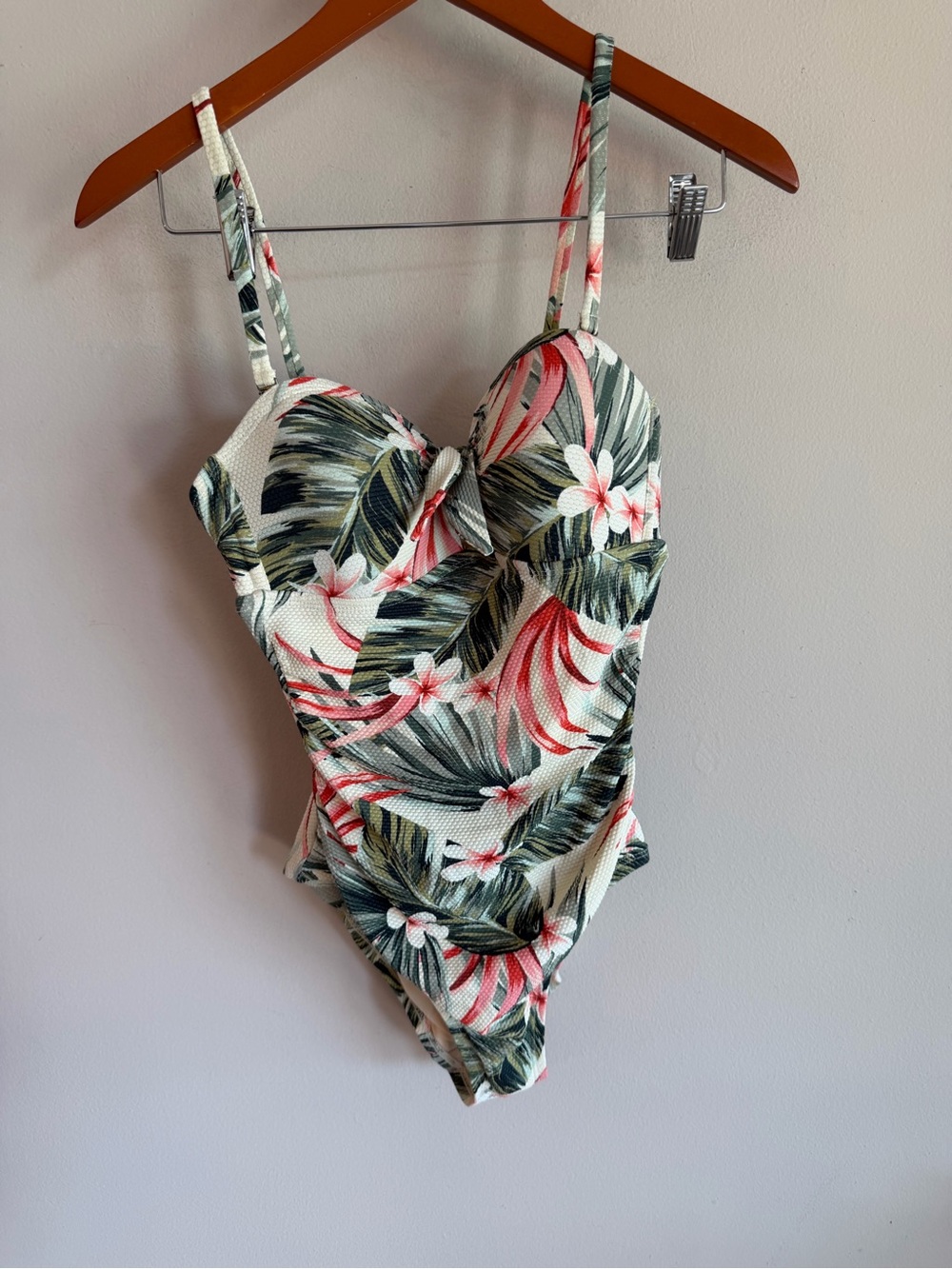 Kona Sol Tropical‎ Palm Floral One Piece Swimsuit Green Coral Small